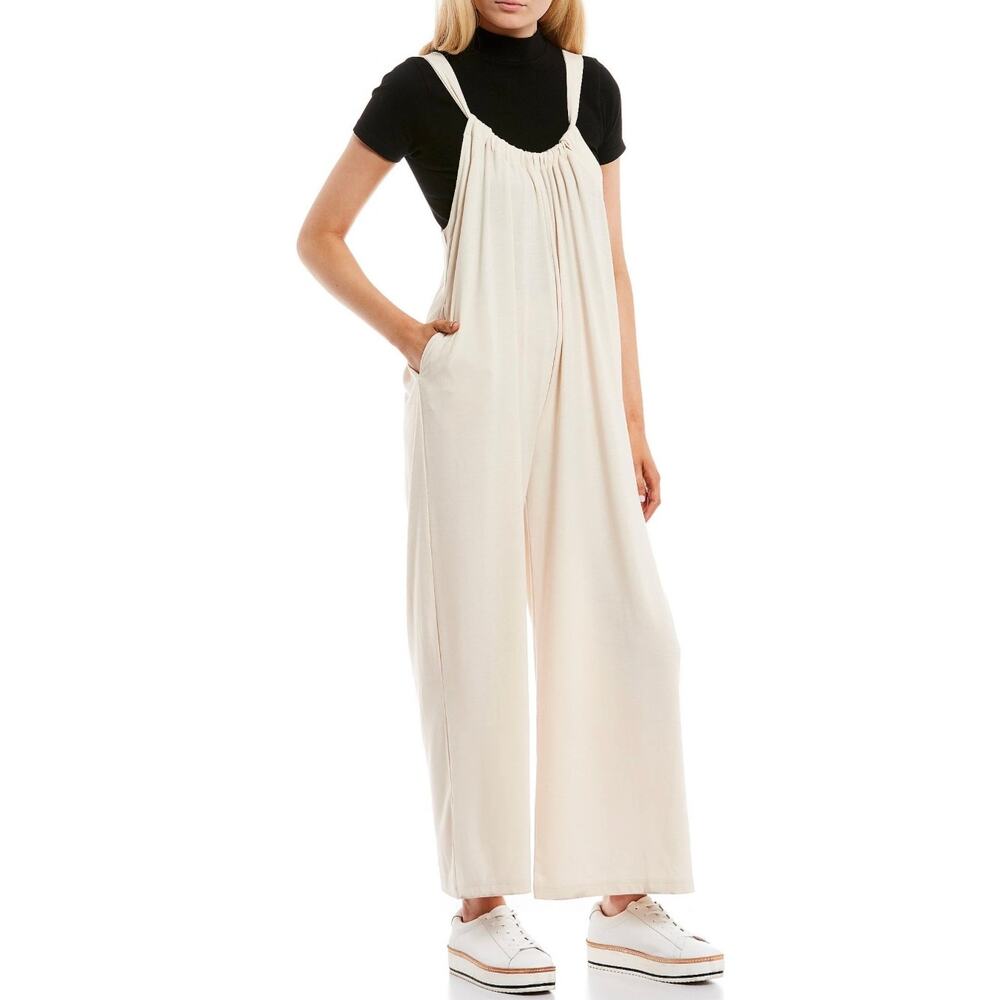 Chelsea & Violet‎ Adjustable Neck Wide Leg Jumpsuit in Cream Pockets Size Small